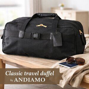 Andiamo Black Nylon Leather Trim Duffel Bag | Weekender Carry On Travel Bag